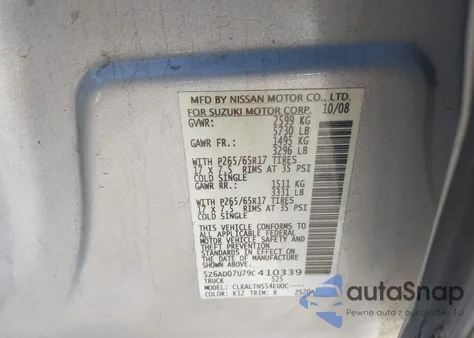 2009 Suzuki Equator Sport from USA, damaged, VIN 5Z6AD07U79C410339